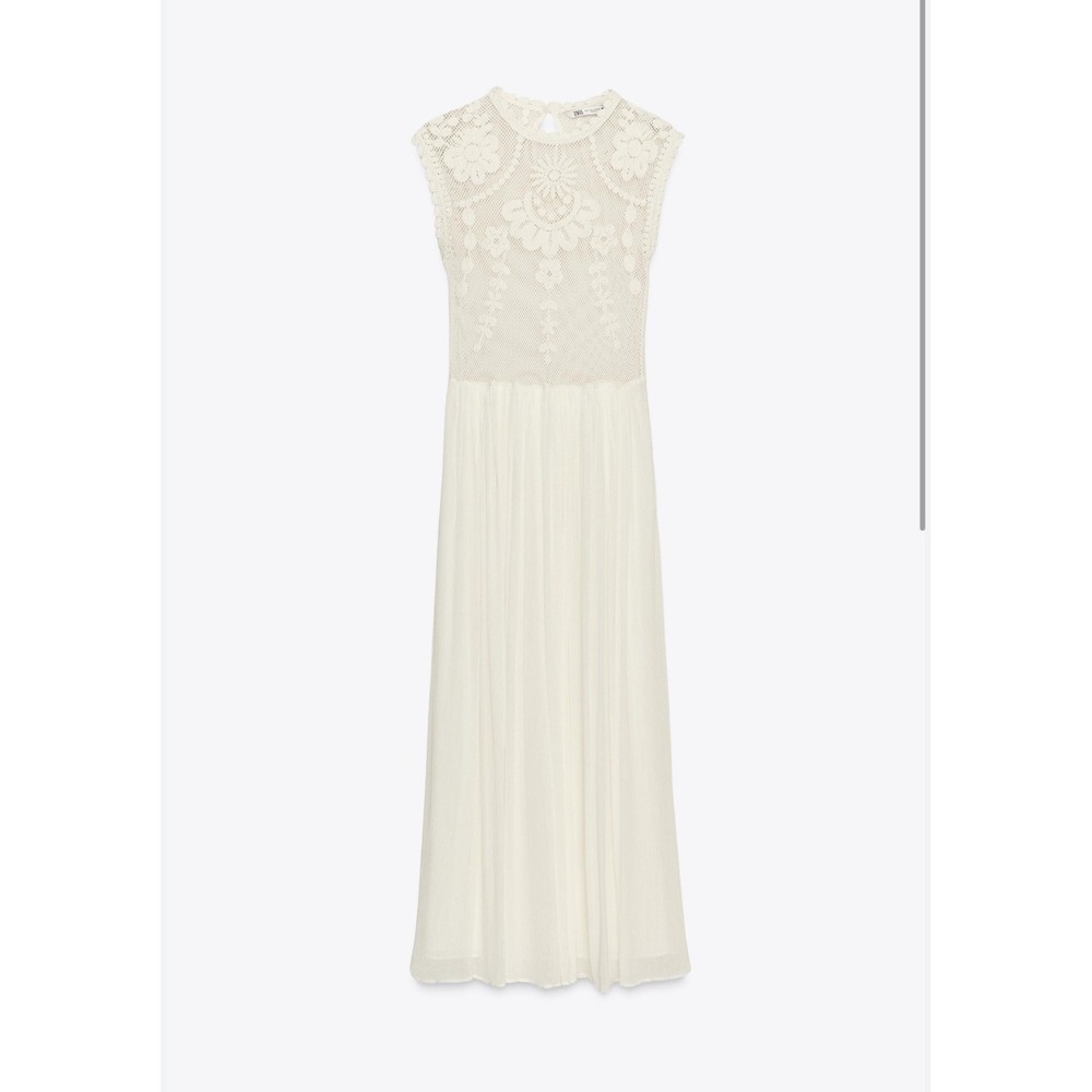 Zara ZW Collection Embroidered Combination Dress Ecru Lace‎ Midi Womens Medium - Picture 5 of 12